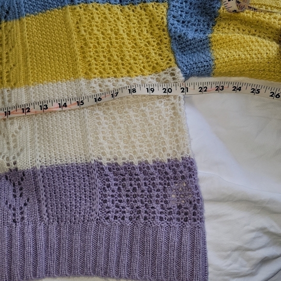 No Comment Loose Open Knit Striped Sweater Bold Bright Junior XL Long Sleeve - Picture 6 of 8